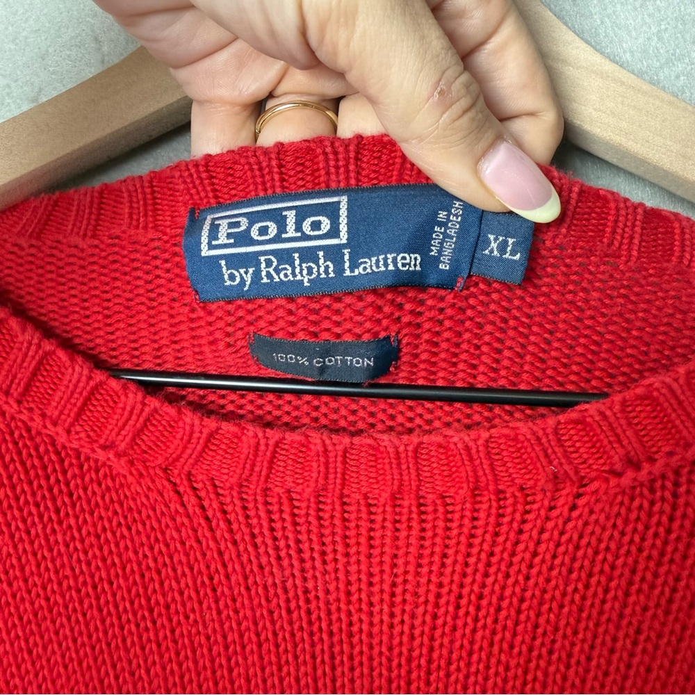 Vintage Polo Ralph Lauren Sweater Mens XL Red Chunky Knit Preppy Holiday Office - Picture 5 of 8